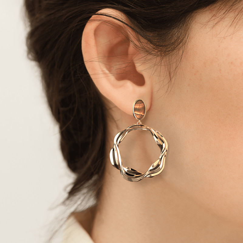 BOUCLES D'OREILLES LES GEORGETTES SAHARA OEIL DE TIGRE LAITON DORÉ