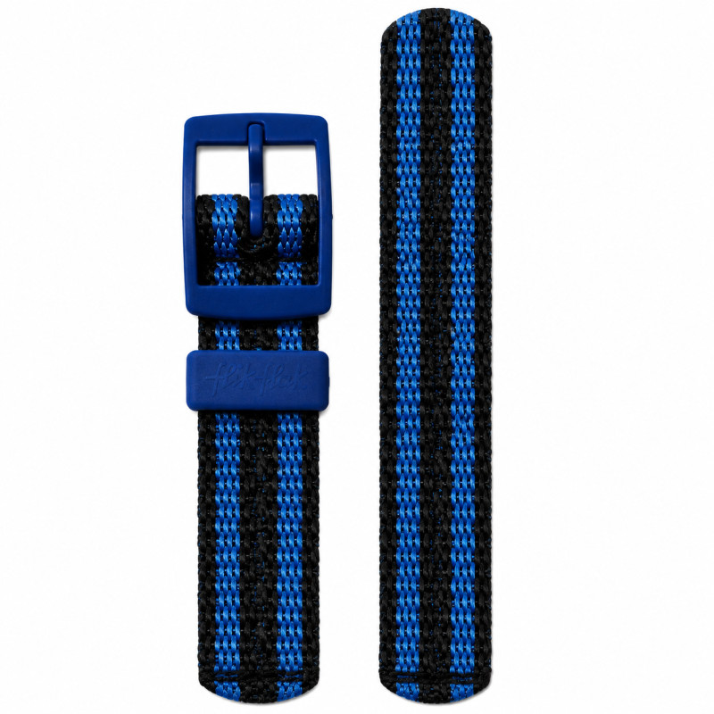 BRACELET MONTRE FLIK FLAK TISSU NOIR ET BLEU