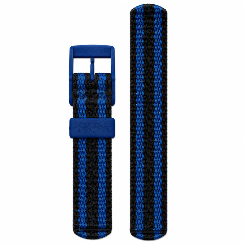 BRACELET MONTRE FLIK FLAK TISSU NOIR ET BLEU