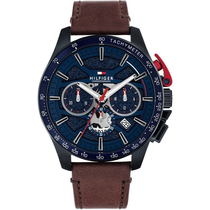 Packshot de la Montre Analogique Tommy Hilfiger Collection Bank Chronographe Bracelet Cuir Marron