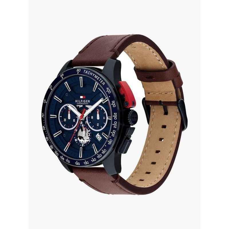 Montre Analogique Tommy Hilfiger Collection Bank Chronographe Bracelet Cuir Marron en vue packshot.