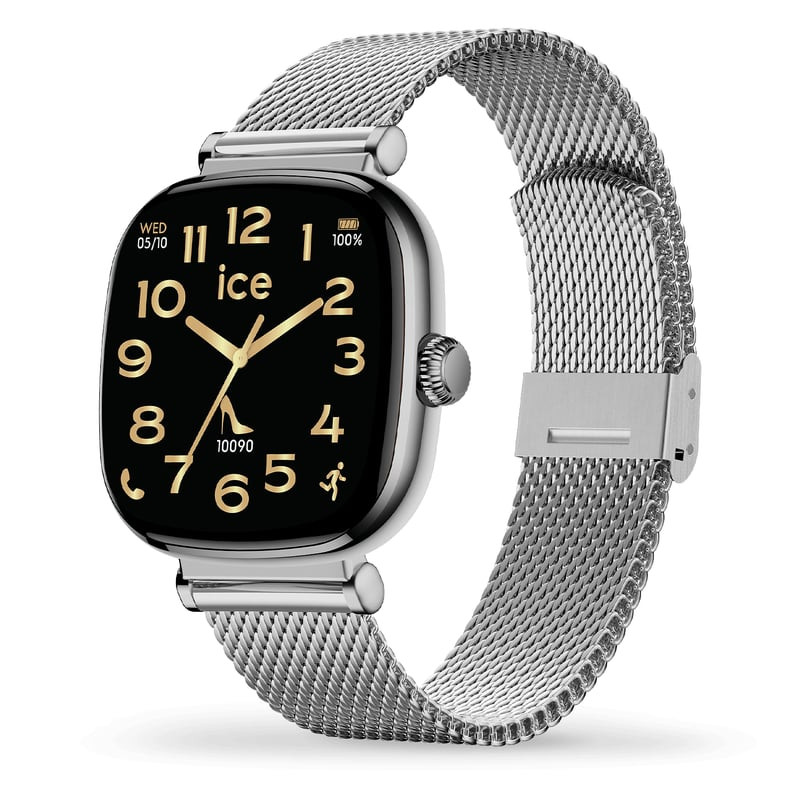 Angle latéral de la montre connectée Ice-Watch Smart SQ 2.0 au bracelet Milanese en acier inoxydable