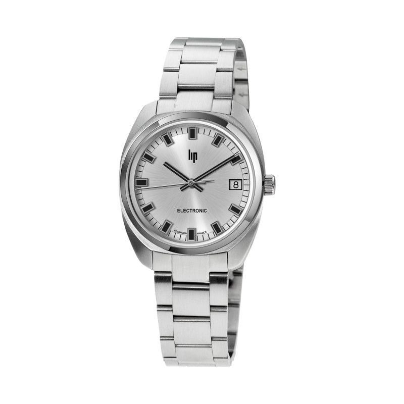 Packshot de la montre analogique LIP Général de Gaulle 35 mm bracelet en acier inoxydable satiné.