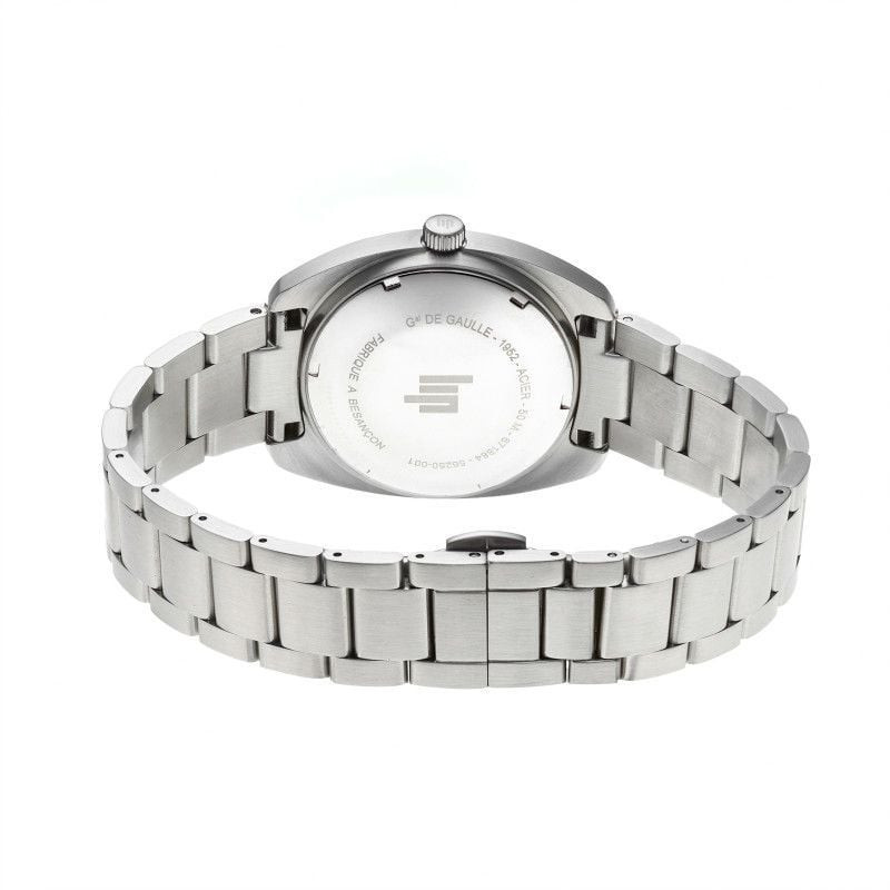 Packshot de la Montre analogique LIP Général de Gaulle 35 mm bracelet en acier inoxydable satiné.