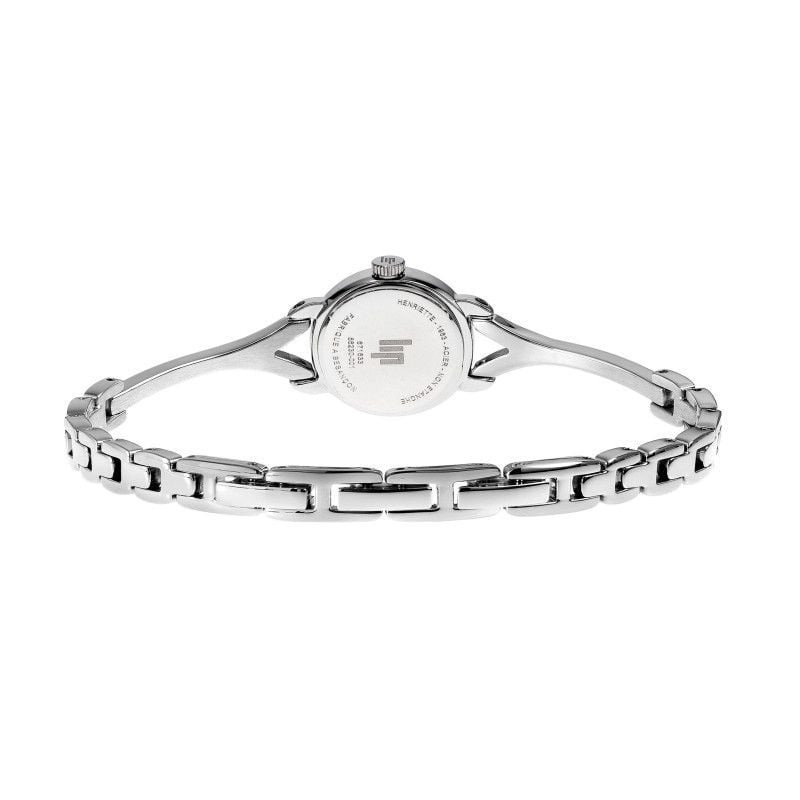 Packshot de la montre analogique LIP Henriette bracelet en métal argenté avec cadran argenté.