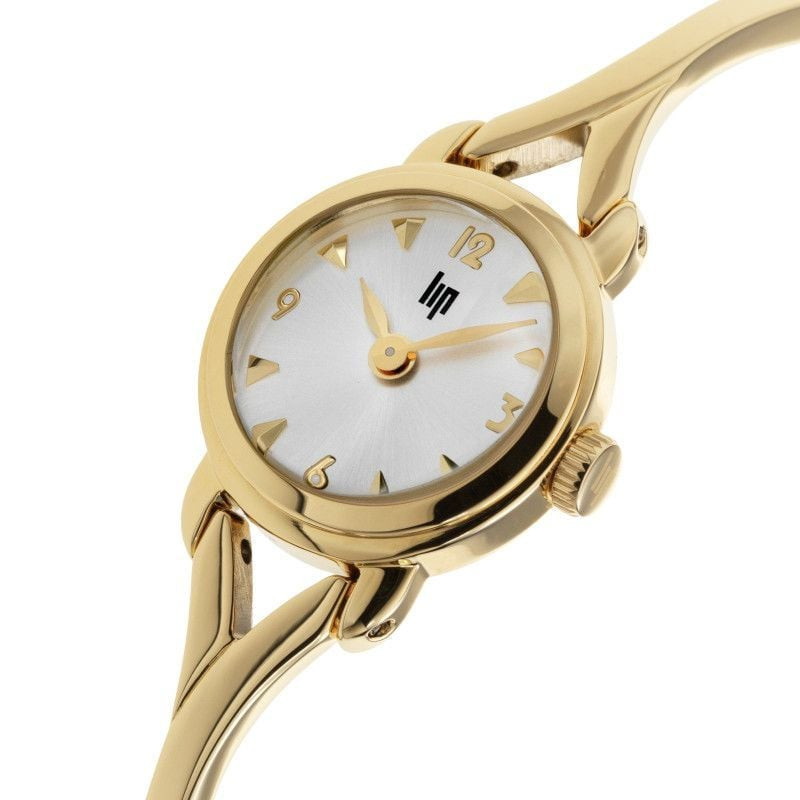 Packshot de la Montre femme quartz LIP Henriette Semi Rigide bracelet en métal doré, vue de face.