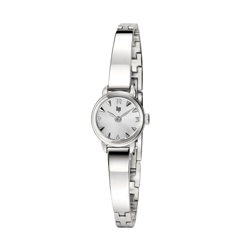Montre quartz LIP Henriette 18 mm bracelet acier inoxydable argenté semi-rigide photographiée en pac