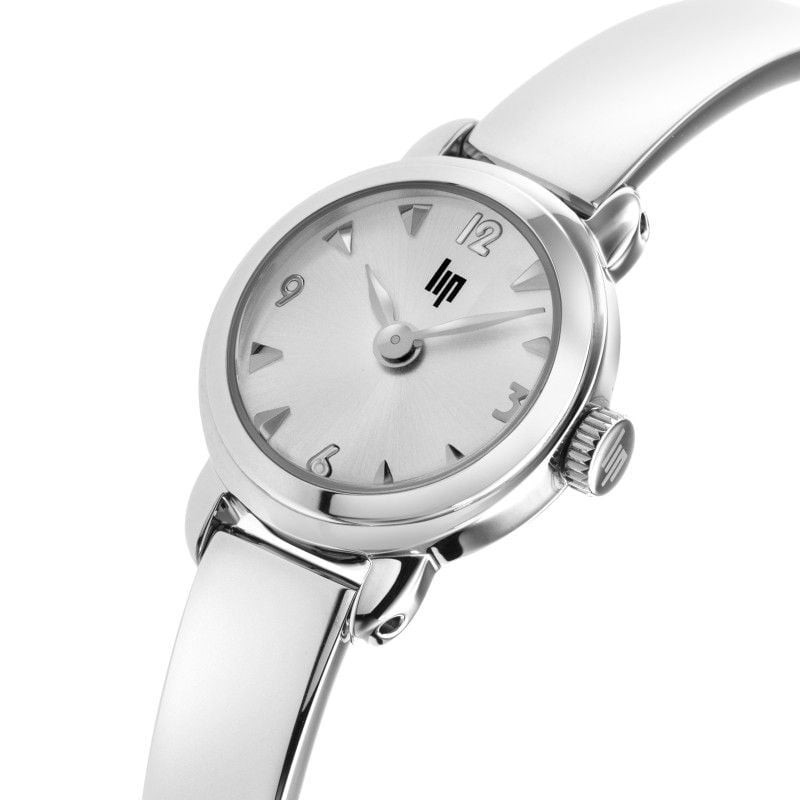 Montre quartz LIP Henriette 18 mm bracelet acier inoxydable argenté semi-rigide en packshot.