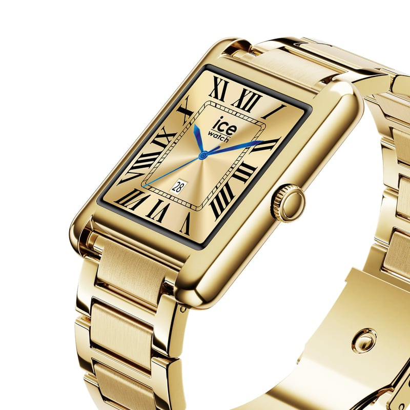 Vue en gros plan de la montre connectée 2062332 Ice-Watch ICE smart TKS 2.0 Gold : texture dorée et 
