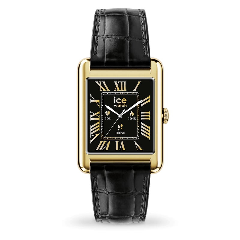 Montre Connectée ICE WATCH TKS 2.0 bracelet cuir noir, packshot sur fond neutre.