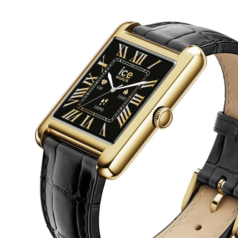 Packshot de la Montre Connectée ICE WATCH TKS 2.0 bracelet cuir noir, écran AMOLED