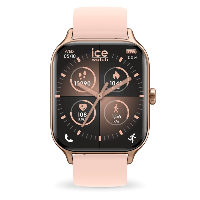 Vue latérale de la montre fitness Ice-Watch 2062330 en or rose et rose avec écran AMOLED