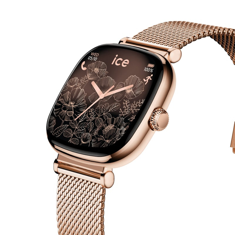 Montre connectée ICE WATCH Smart SQ 2.0 bracelet en acier inoxydable milanais or rose vue de détail