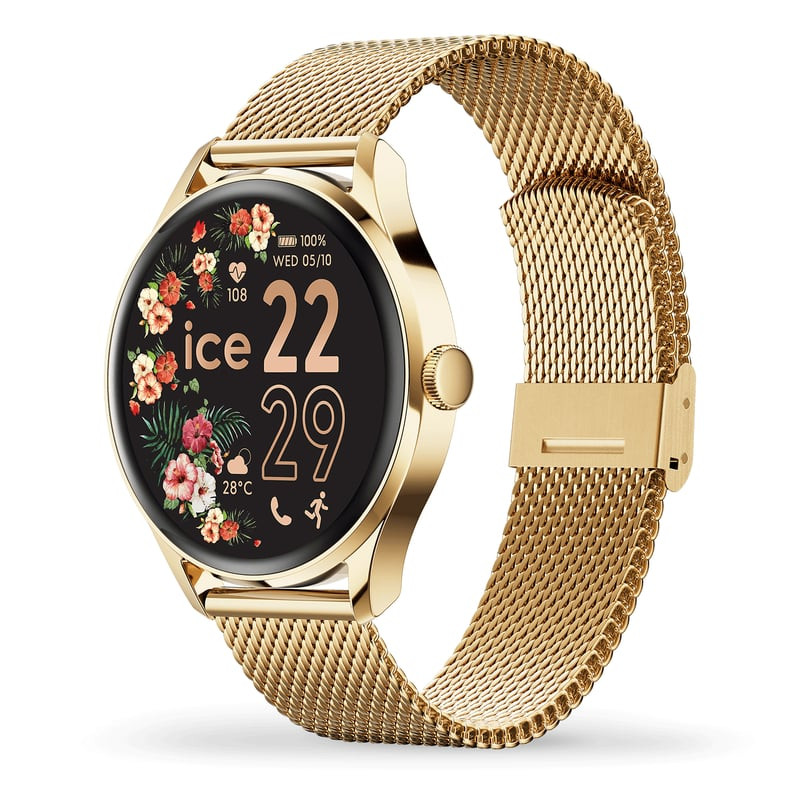 Packshot de la montre connectée ICE WATCH Smart 2.0 bracelet Milanese en acier inoxydable or