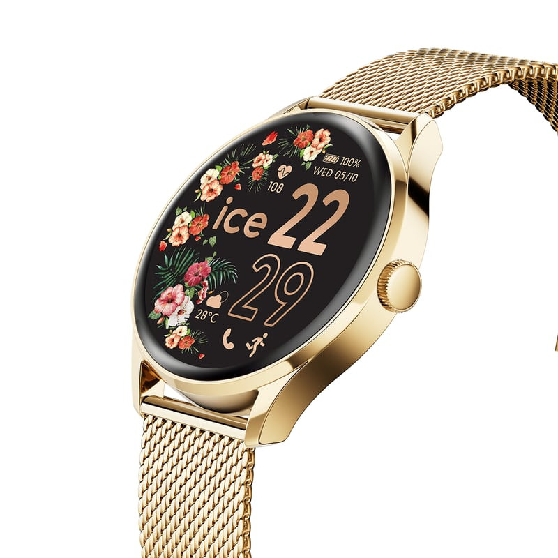 Packshot de la Montre connectée ICE WATCH Smart 2.0 bracelet Milanese en acier inoxydable or.