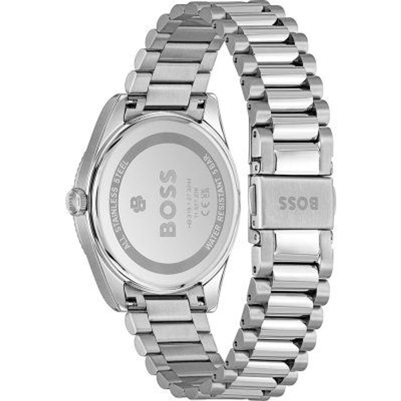 Vue détaillée du bracelet BOSS 2093453 Cheswick avec maillons bombés en acier et fermoir déployant à