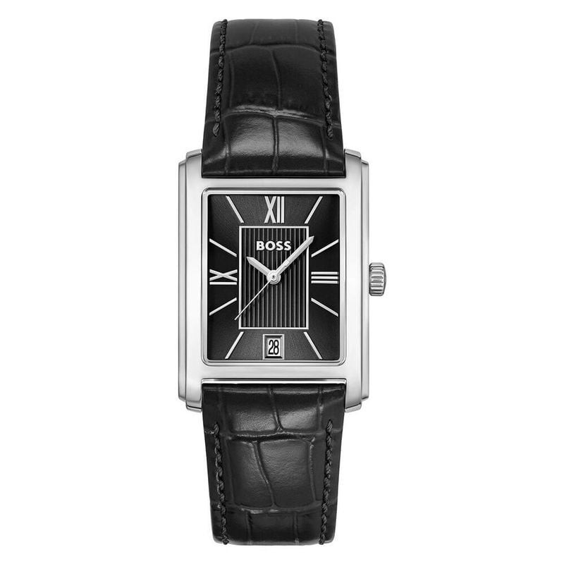Montre BOSS Principle Dress pour homme, boîtier rectangulaire en acier, cadran noir et bracelet en c