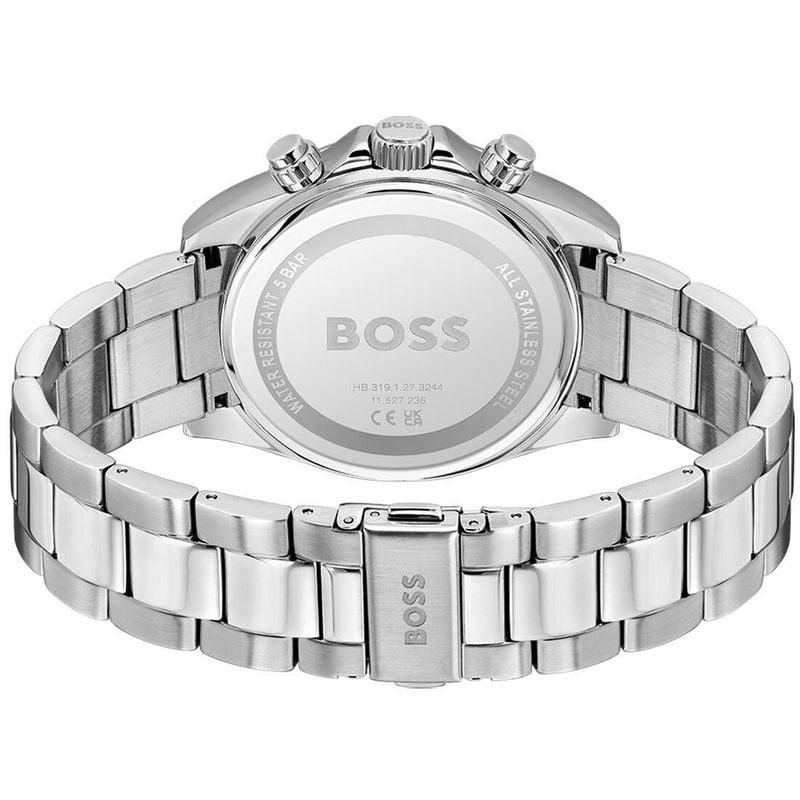Chronographe analogique BOSS collection Hero 2.0 bracelet acier inoxydable argent : vue de détail