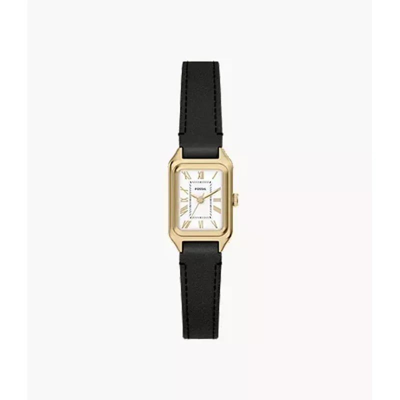 Montre Fossil Raquel Mini 2093544 avec boîtier rectangulaire doré, cadran blanc et bracelet en cuir 
