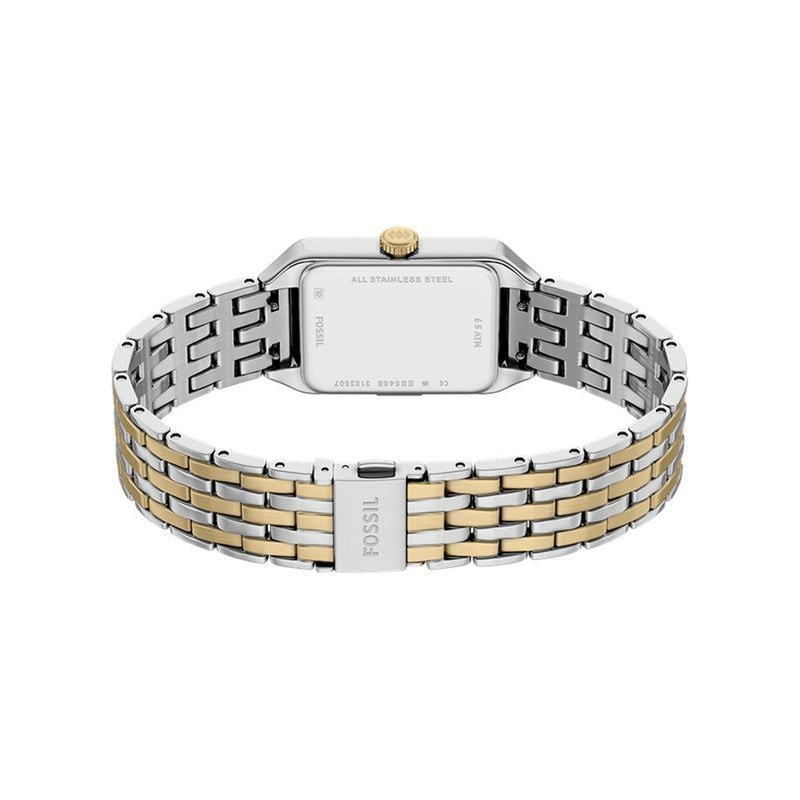 Montre Analogique FOSSIL Collection Raquel bracelet acier bicolore en vue packshot, cadran blanc.