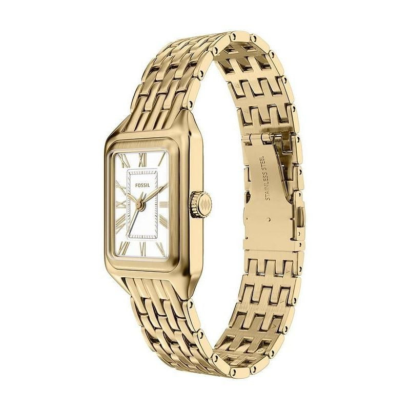 Packshot de la Montre Analogique FOSSIL Collection Raquel bracelet acier doré, cadran blanc.