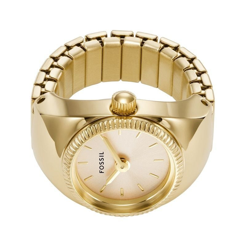 Vue en angle de la bague-montre or Fossil ES5246 pour femme, mettant en valeur les détails de la lun