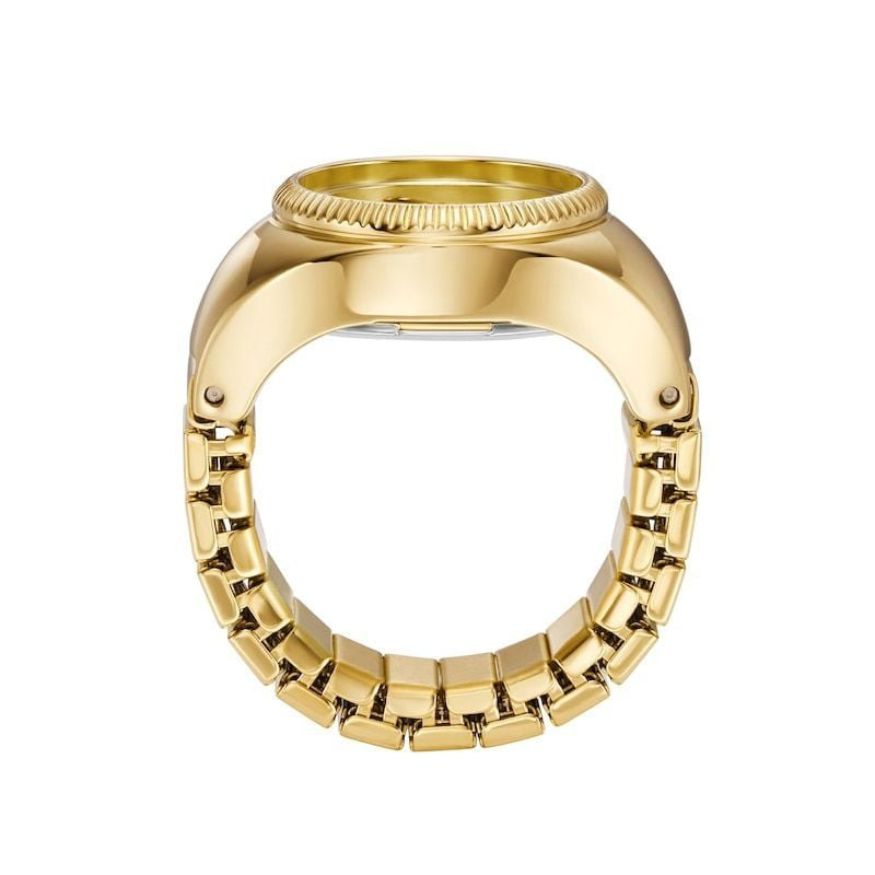 Vue de dessus de la bague-montre dorée Fossil ES5246 avec bracelet et cadran