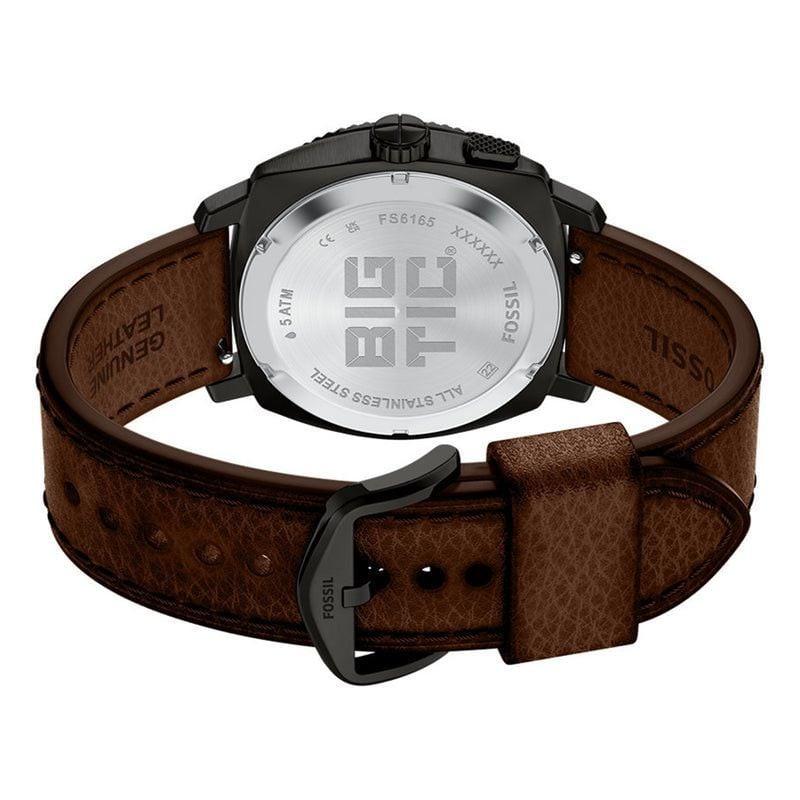 Montre Analogique Fossil Collection Machine Bracelet Cuir Marron en gros plan, montrant le cadran no