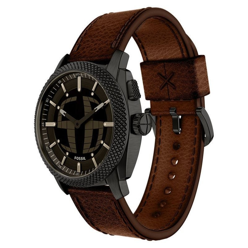 Packshot de la Montre Analogique Fossil Collection Machine Bracelet Cuir Marron