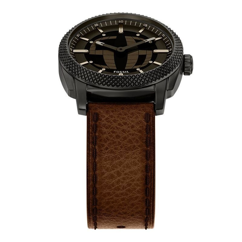 Montre Analogique Fossil Collection Machine Bracelet Cuir Marron en packshot.