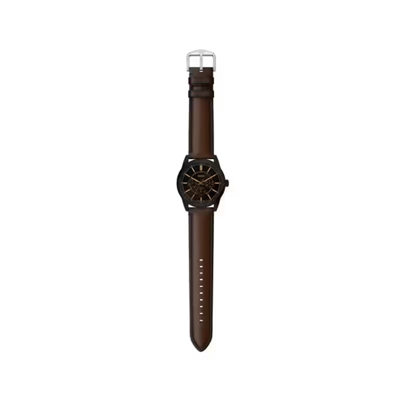 Montre Fossil Pearson FS6138 profil latéral montrant boîtier en acier inoxydable noir et bracelet en