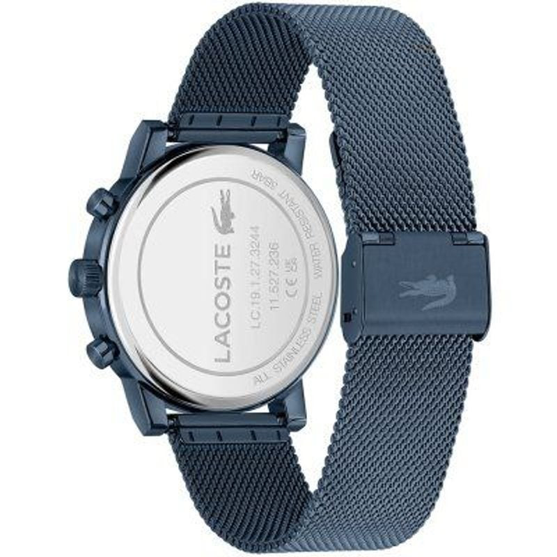 Montre Analogique LACOSTE Collection Replay Chronographe Bracelet Acier Bleu - vue en gros plan.