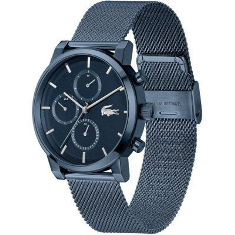 Montre Analogique LACOSTE Collection Replay Chronographe Bracelet Acier Bleu en ambiance, cadran ble