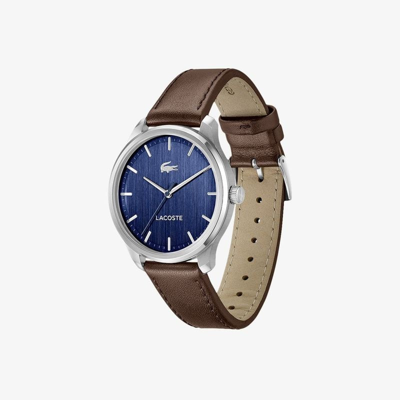 Packshot de la Montre Analogique à Quartz LACOSTE Collection Lisbon bracelet cuir marron