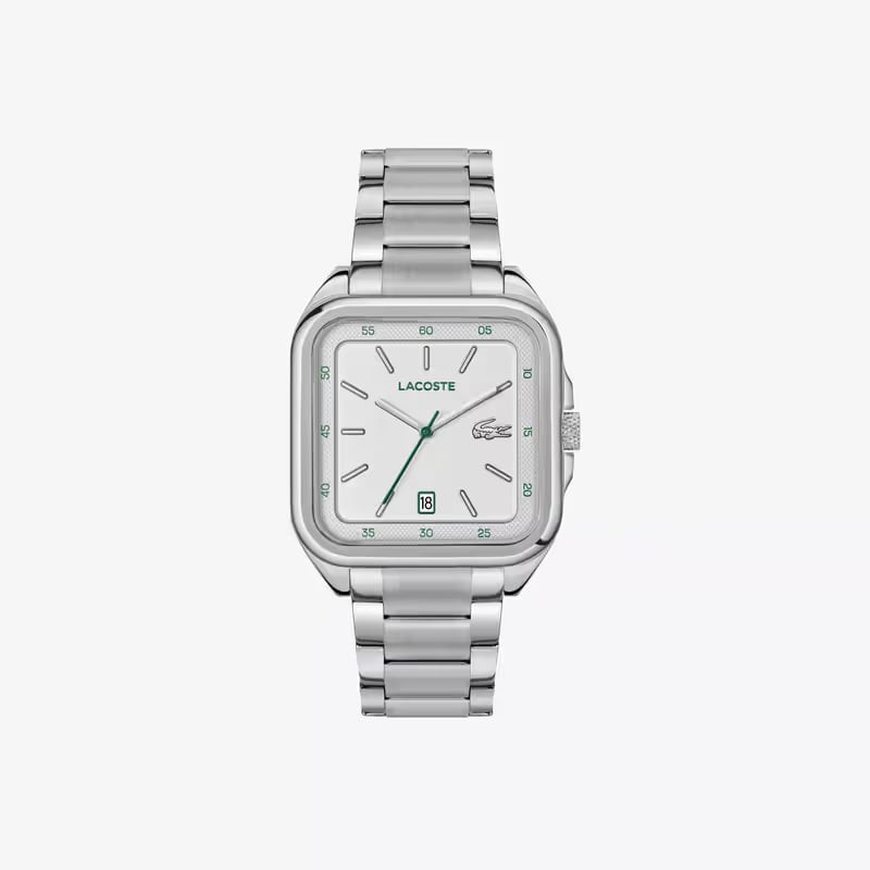 Packshot de la montre homme Lacoste 2093605 avec boîtier rectangulaire en acier inoxydable et cadran