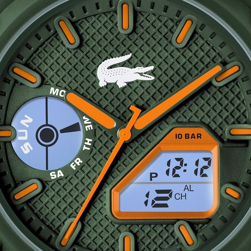 Montre Analogique et Digitale LACOSTE LC33 Bracelet Silicone Kaki en détail