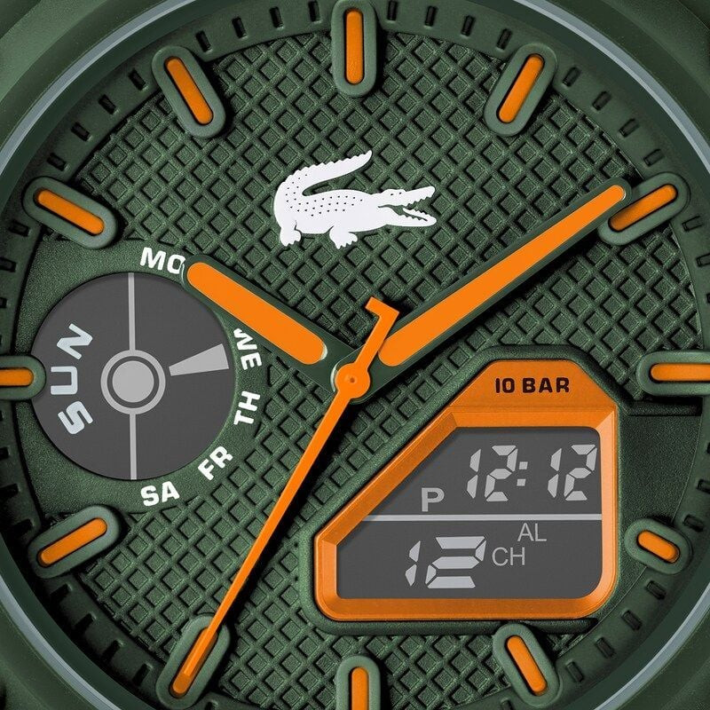 Montre Analogique et Digitale LACOSTE LC33 Bracelet Silicone Kaki - vue détaillée du cadran
