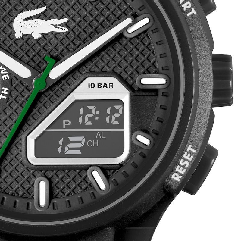Vue détaillée de la Montre Analogique et Digitale LACOSTE Collection LC33 Bracelet Silicone Noir