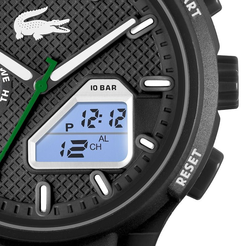 Montre Analogique et Digitale LACOSTE Collection LC33 Bracelet Silicone Noir, vue détaillée du cadra