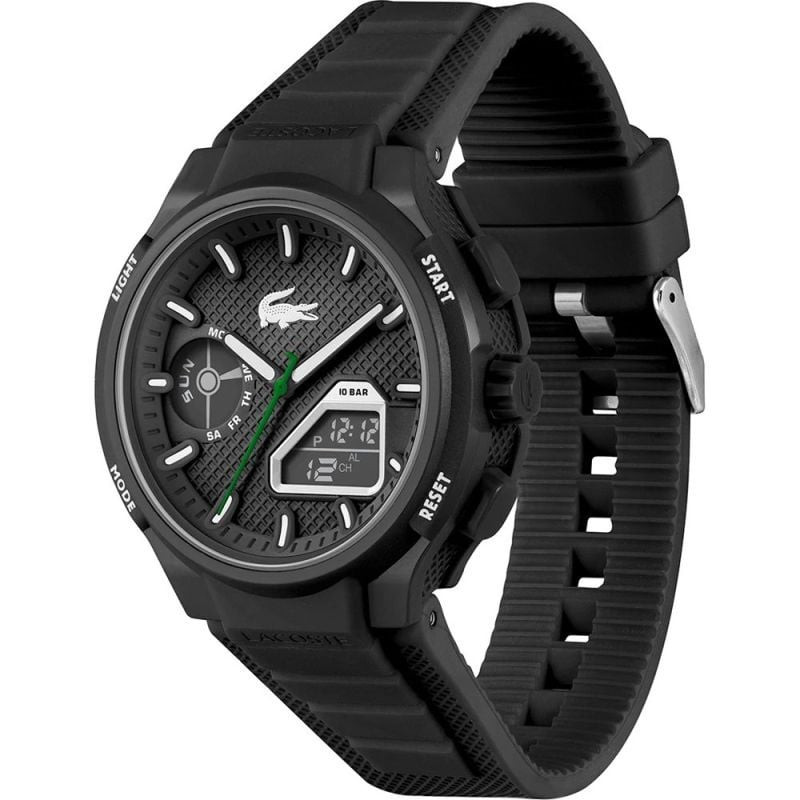 Packshot de la Montre Analogique et Digitale LACOSTE Collection LC33 Bracelet Silicone Noir