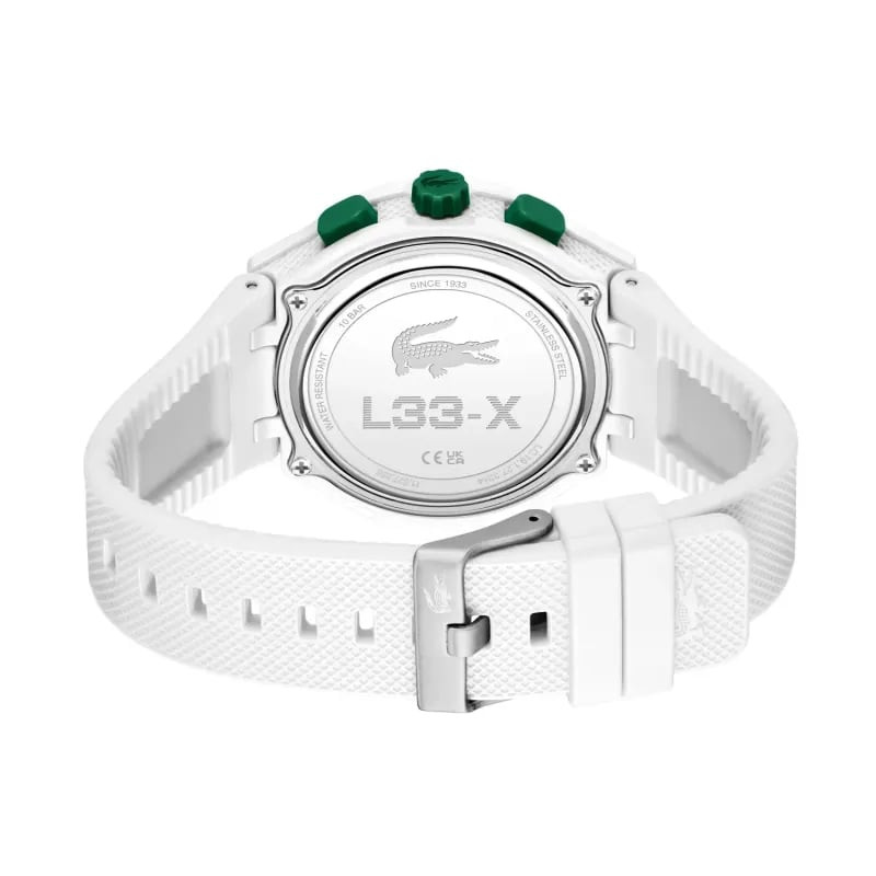 Packshot : Montre Analogique et Digitale LACOSTE LC33 bracelet silicone blanc