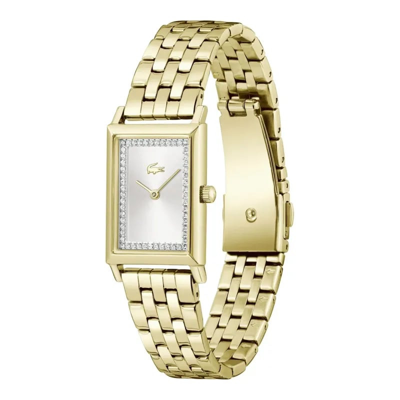 Montre Analogique LACOSTE Collection Catherine bracelet acier doré maillons sur fond neutre élégant