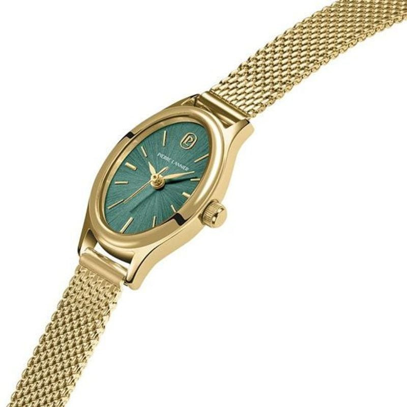 Packshot de la Montre Analogique PIERRE LANNIER Collection Ovalia bracelet acier milanais doré