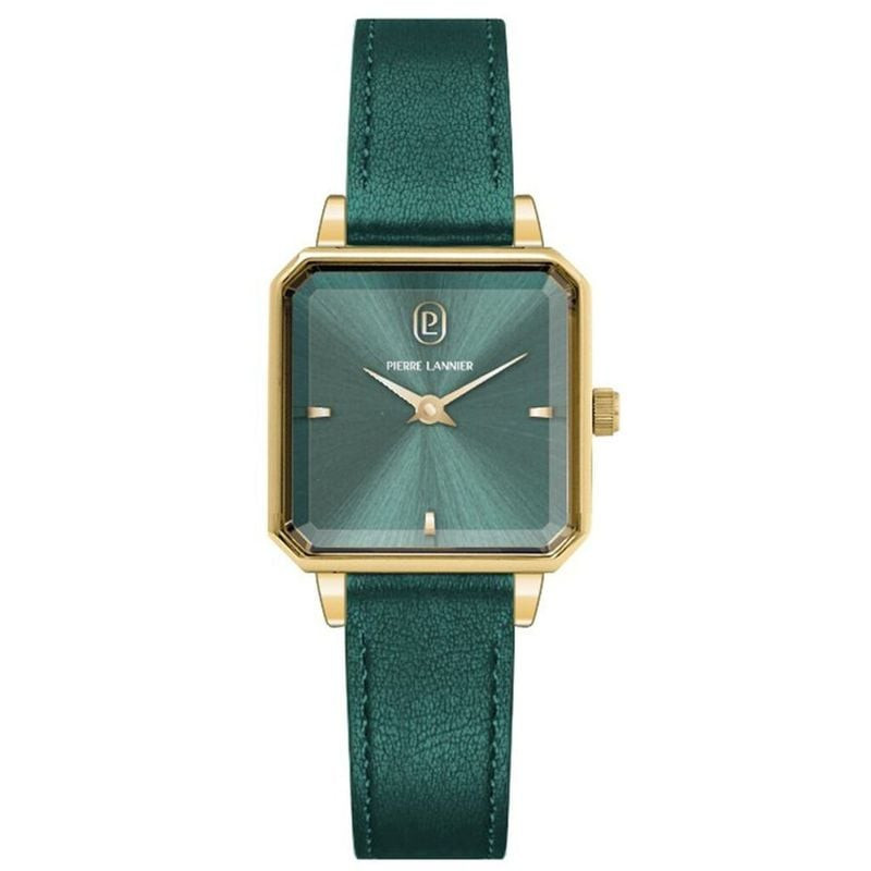 Packshot de la Montre Analogique PIERRE LANNIER Collection Léonor Bracelet Cuir Vert.