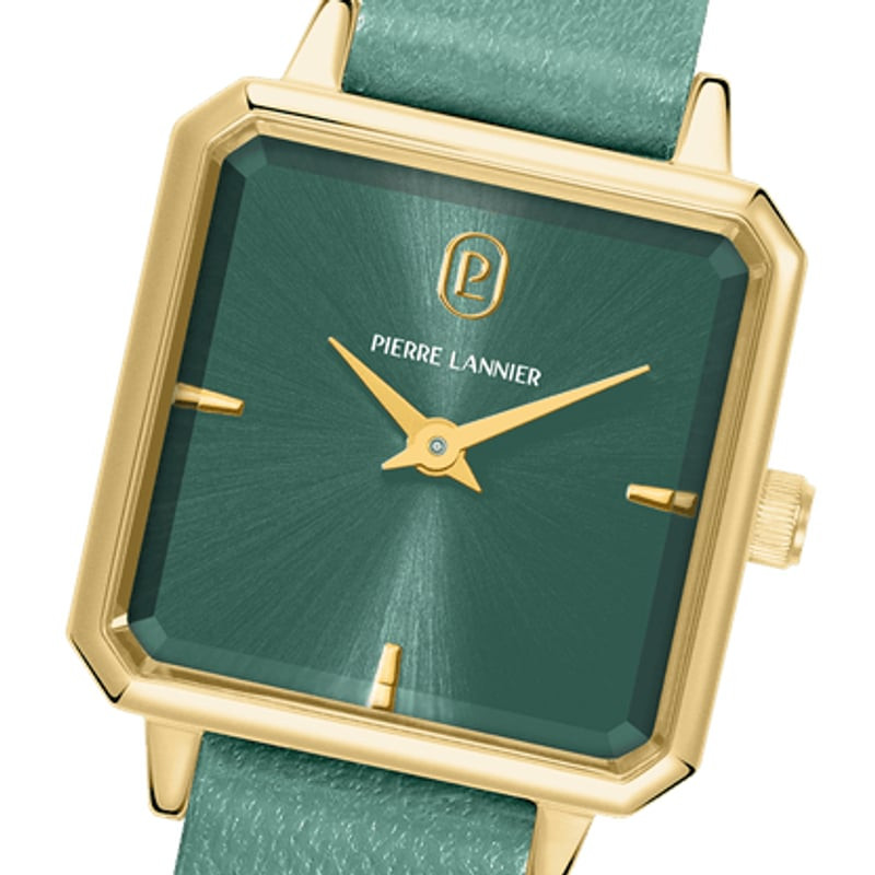 Montre Analogique PIERRE LANNIER Collection Léonor Bracelet Cuir Vert, vue détaillée du cadran et du