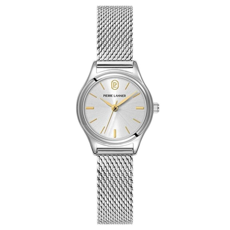 Montre femme Pierre Lannier Pya 020L621 avec cadran argenté à effet soleillé et bracelet milanais su