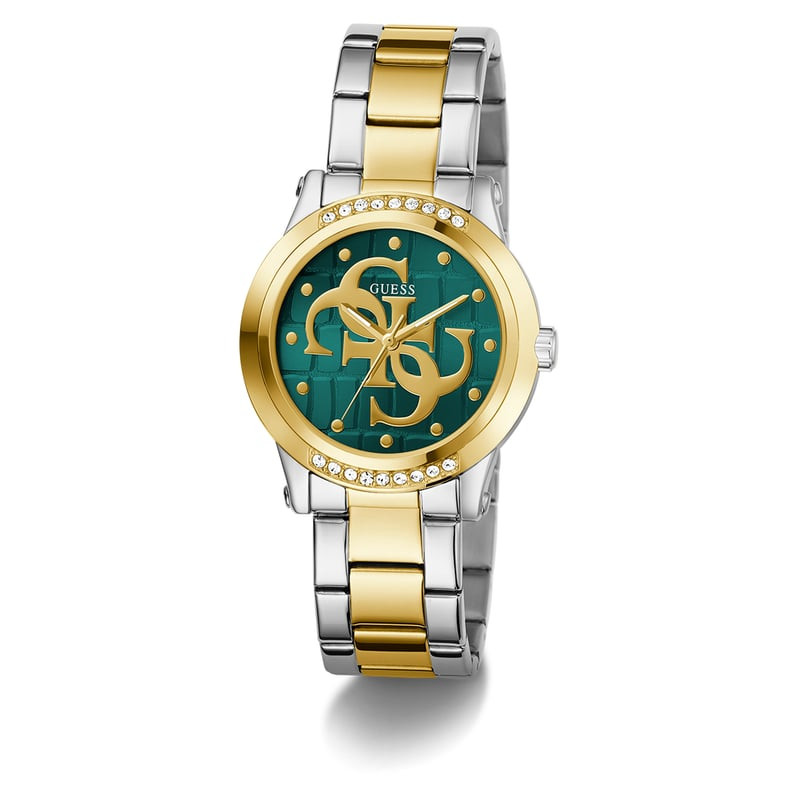 Packshot de la montre analogique GUESS collection Annette bracelet acier bicolore doré
