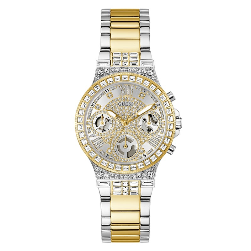 Packshot de la Montre Analogique GUESS Collection Moonlight Bracelet Acier Bicolore Doré
