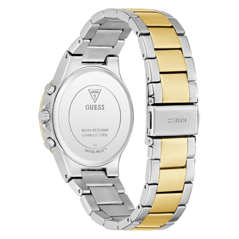 Montre Analogique GUESS Collection Moonlight Bracelet Acier Bicolore Doré en gros plan