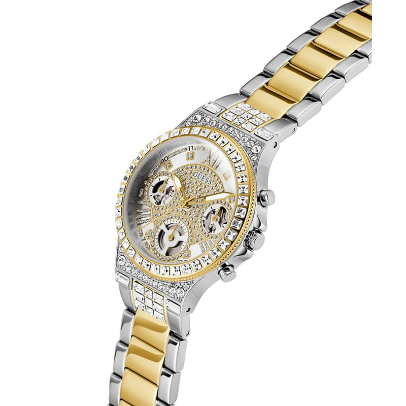 Vue packshot de la Montre Analogique GUESS Collection Moonlight Bracelet Acier Bicolore Doré